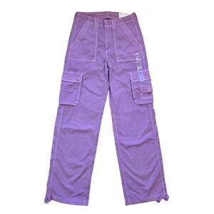 American Eagle Purple Stretch Cargo Pants Baggy Jogger Tie Hem Size 2
